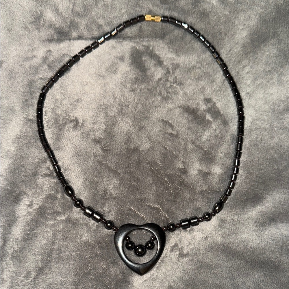 Sophisticated Black Hematite Heart Pendant Necklace